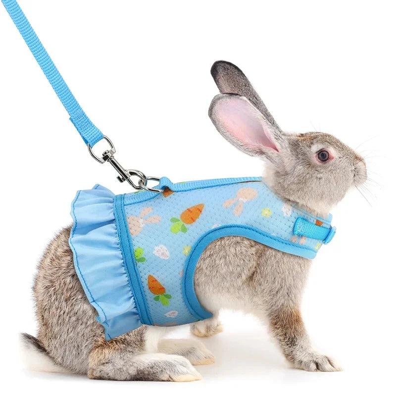 Adjustable Rabbit Harness and Leash - Breathable Mesh Vest with Skirt for Small Pets Including Bunnies and Guinea Pigs