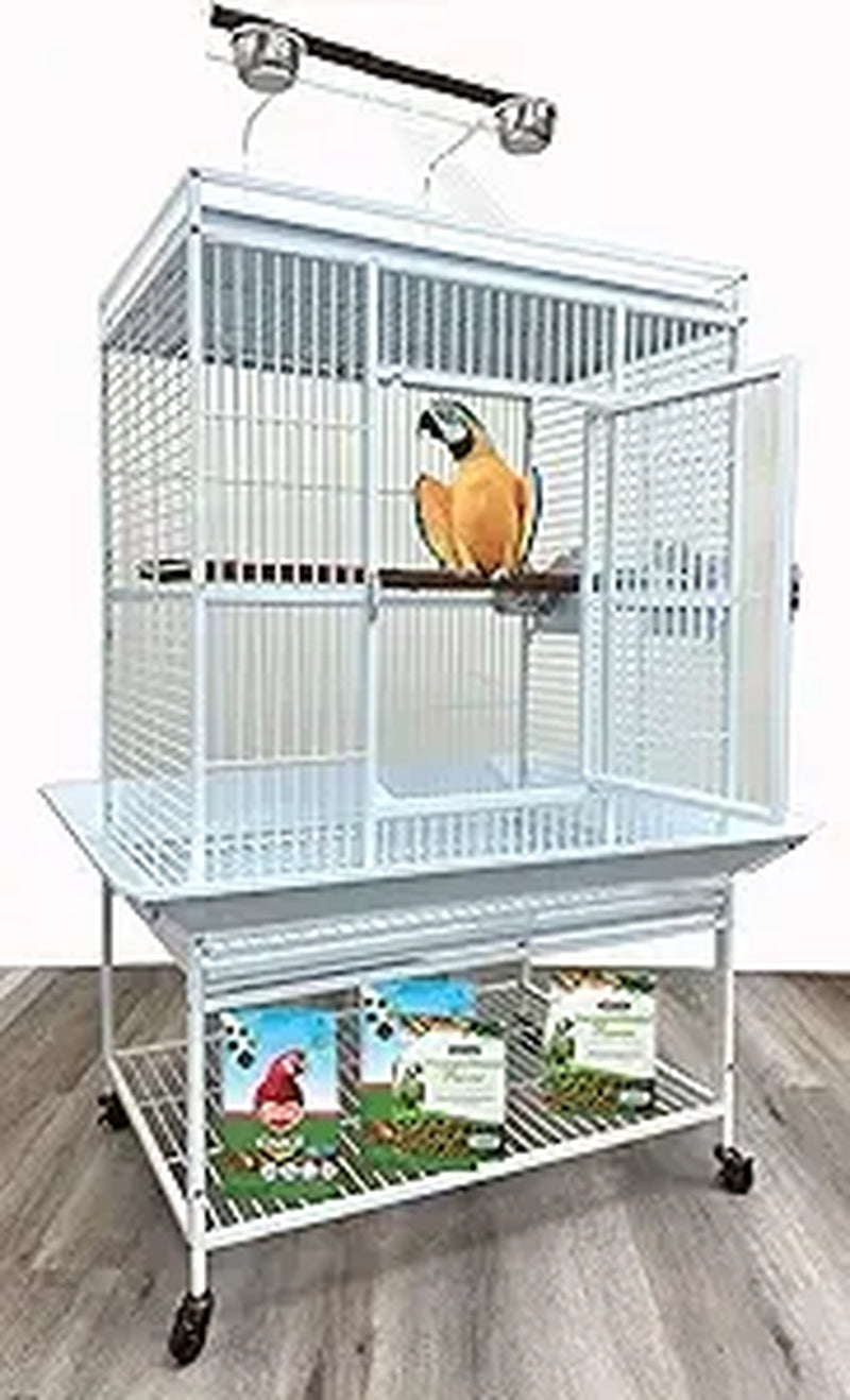 Extra Large Elegant Wrought Iron Climbing Ladder Perch Stand for Ground Birds and Parrots with Rolling Metal Cage Included