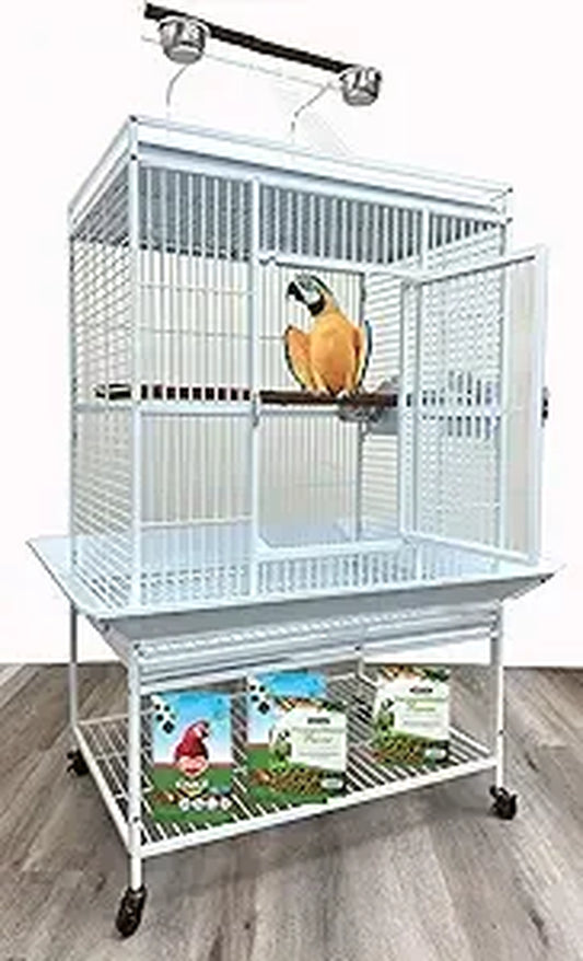 Extra Large Elegant Wrought Iron Climbing Ladder Perch Stand for Ground Birds and Parrots with Rolling Metal Cage Included