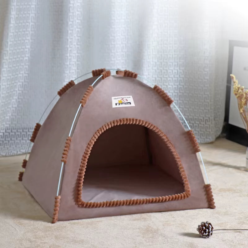Portable Foldable Pet Tent - All-Season Universal Shelter for Cats and Dogs with Breathable Summer Cooling Mat for Outdoor Use