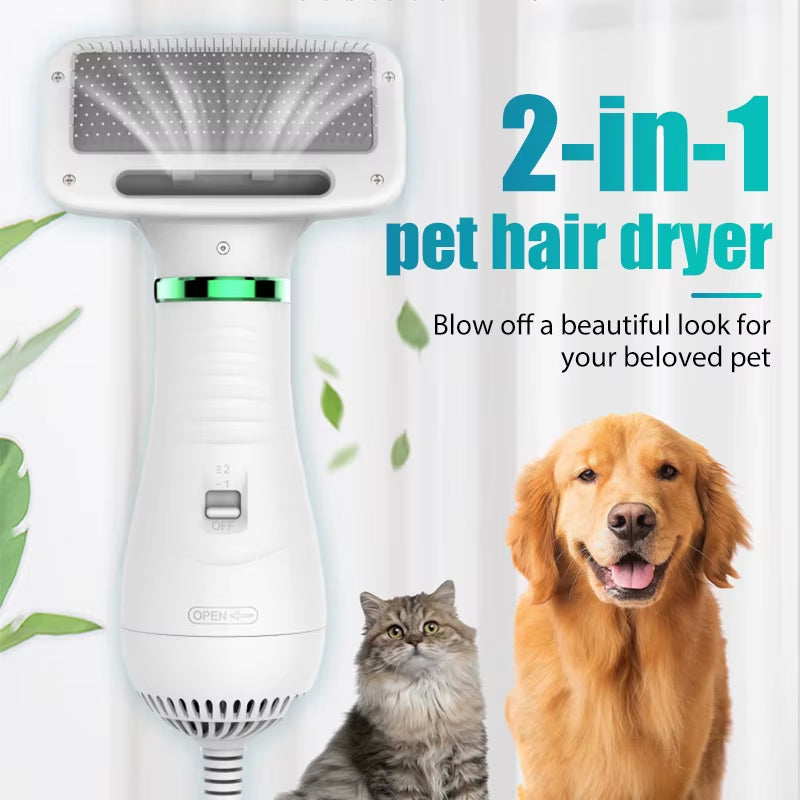 Professional 2-in-1 Pet Hair Dryer and Grooming Brush for Cats and Dogs - Portable Furry Drying Comb