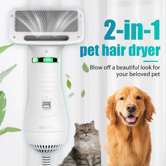 Professional 2-in-1 Pet Hair Dryer and Grooming Brush for Cats and Dogs - Portable Furry Drying Comb