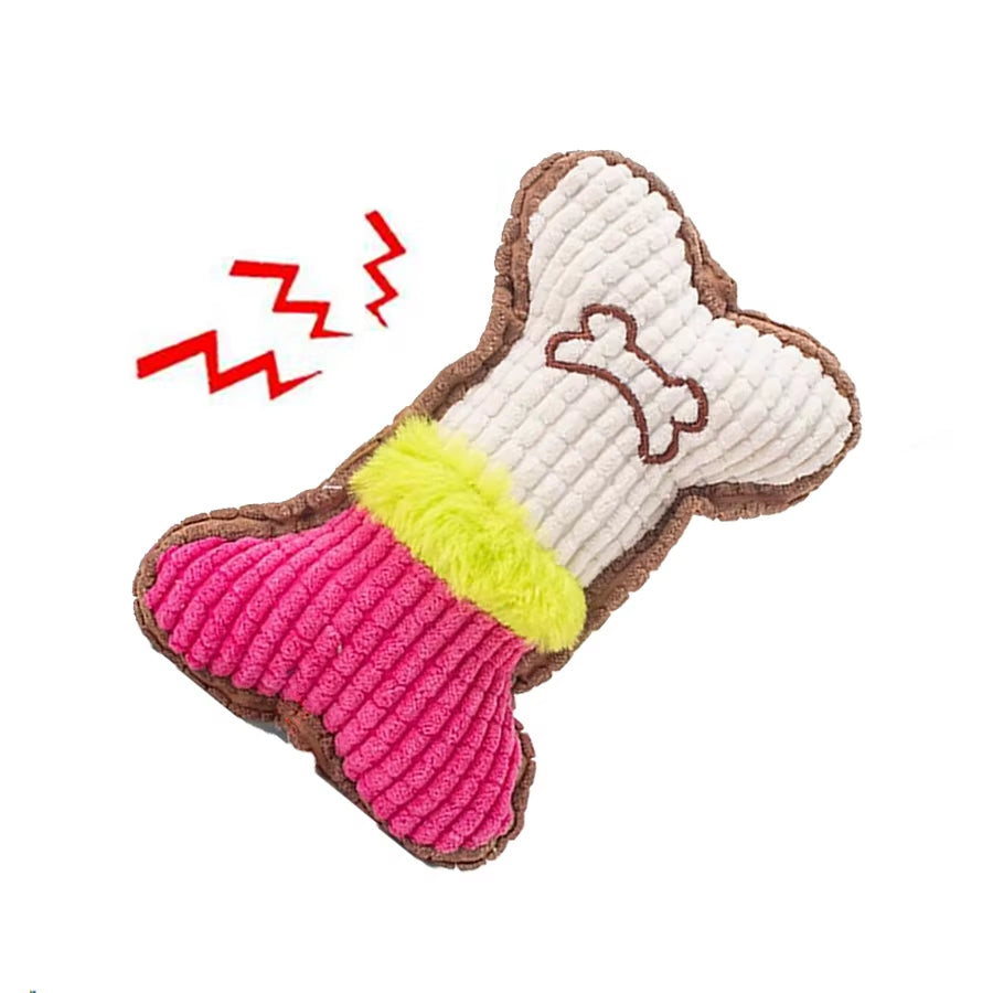 Plush Squeaky Dog Chew Toy - Bone-Shaped Design for Small to Medium Breeds, Perfect for Aggressive Chewers and Dental Health