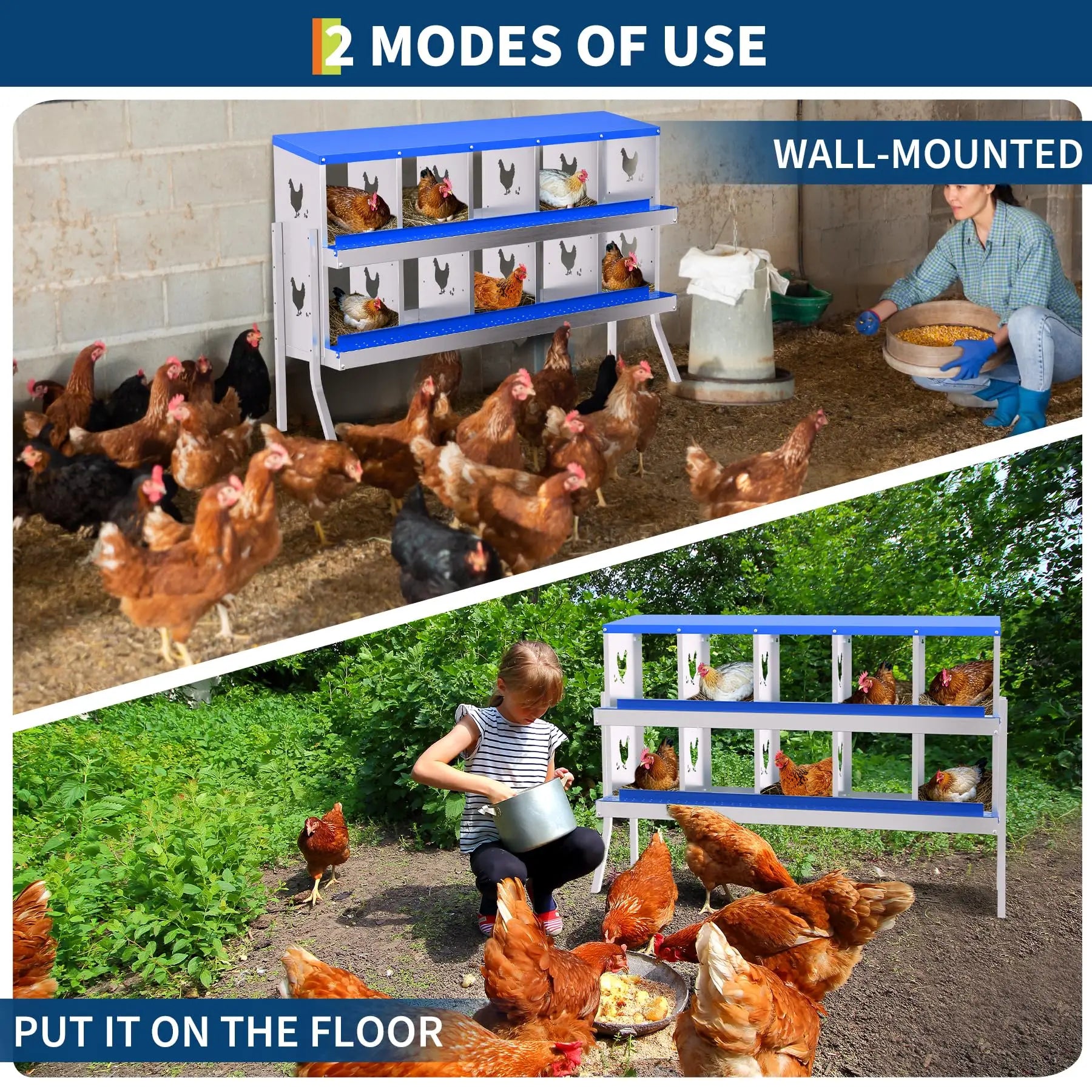 Metal Chicken Nesting Boxes with Roll-Away Functionality, Offered in 6, 8, or 10 Holes, Complete with Lid Cover for Enhanced Egg Protection