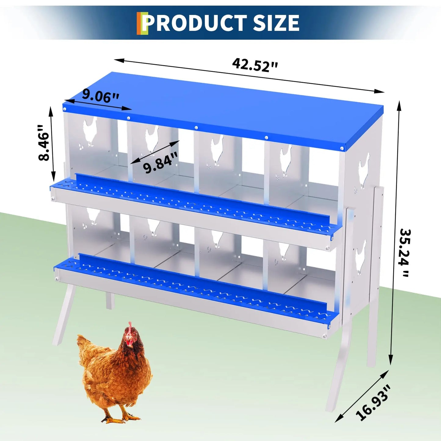 Metal Chicken Nesting Boxes with Roll-Away Functionality, Offered in 6, 8, or 10 Holes, Complete with Lid Cover for Enhanced Egg Protection