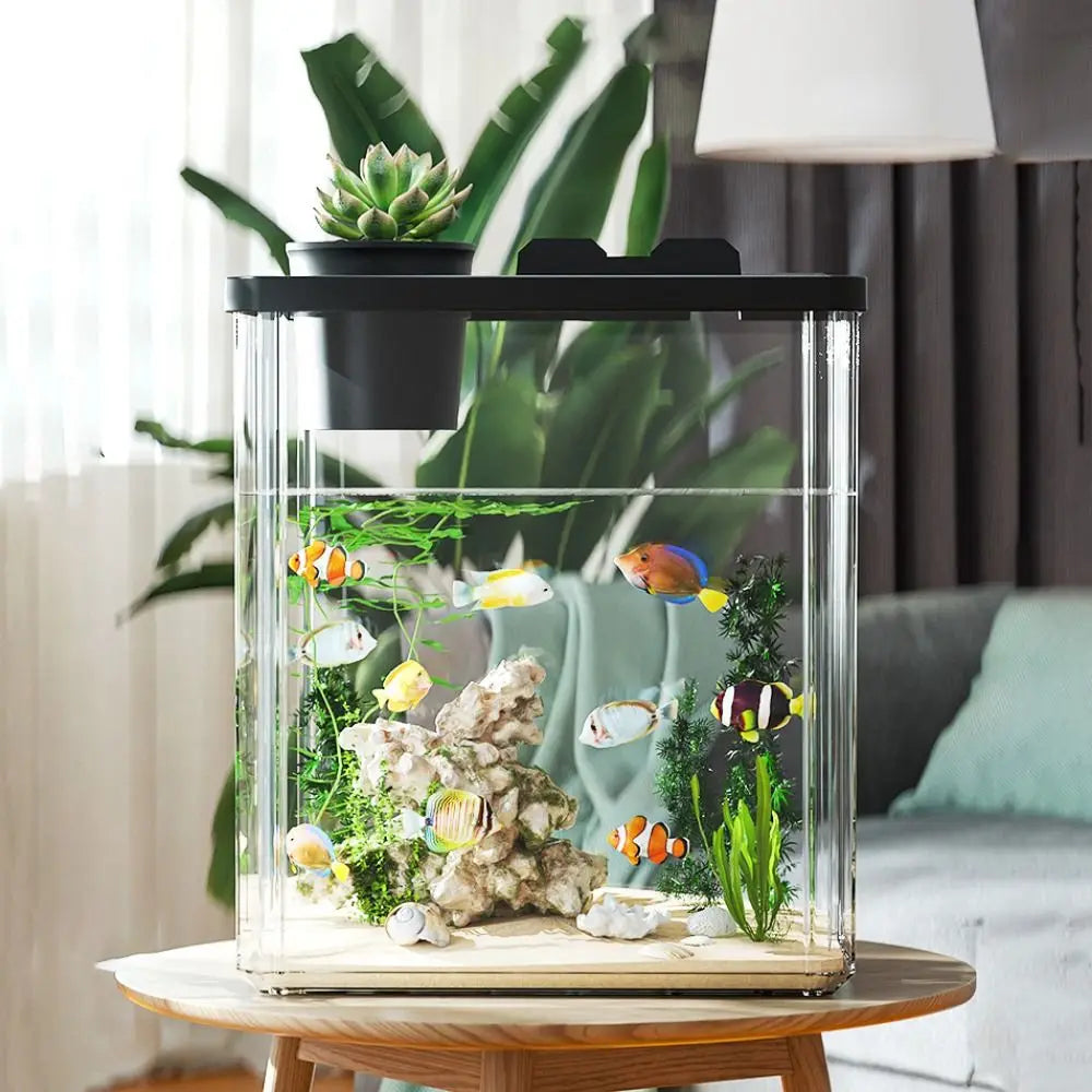 Removable Transparent Betta Fish Viewing Box with Cover - Versatile Tabletop Aquarium and Hydroponic Planter for Goldfish