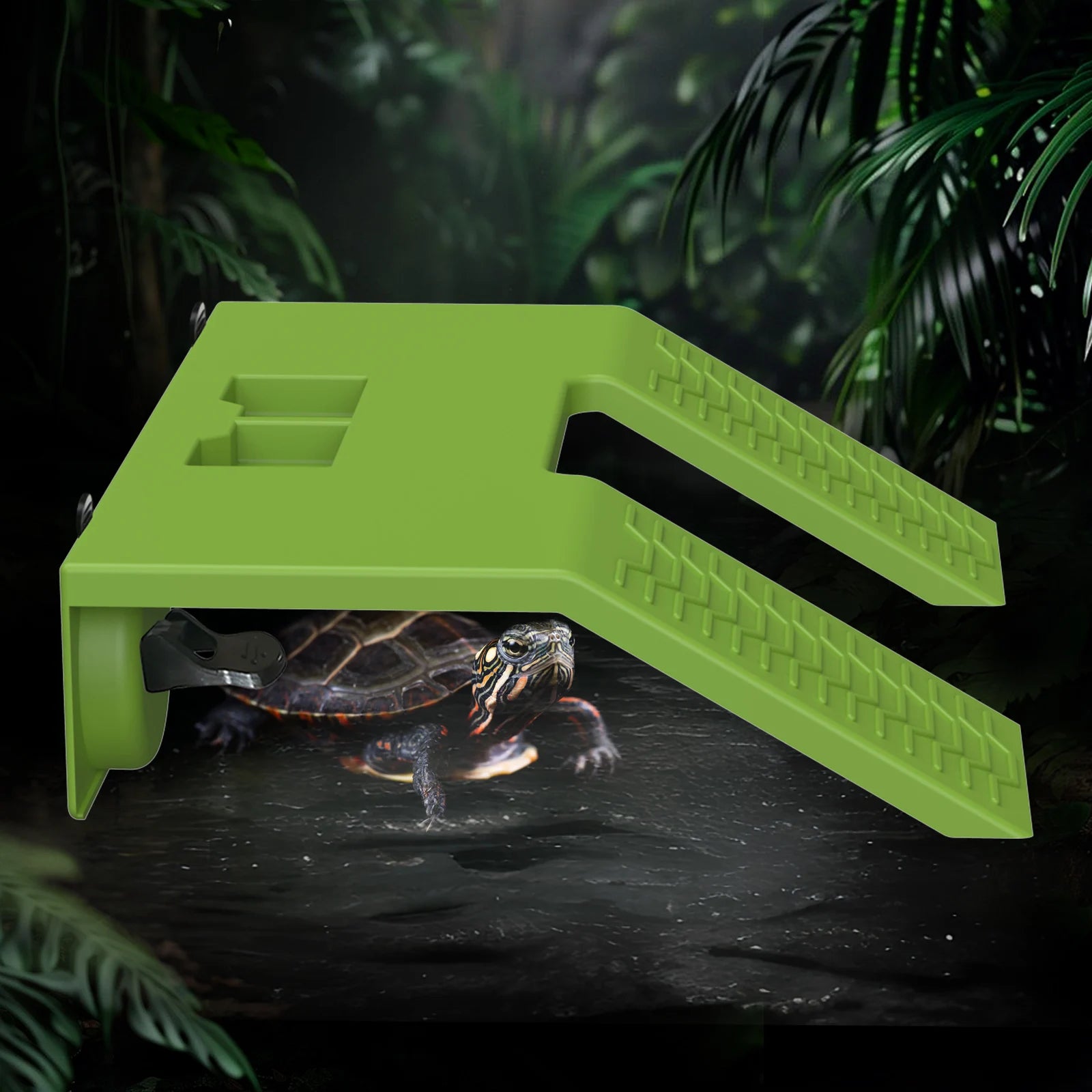 Turtle Basking Platform with Suction Cups - Plastic Terrarium Bowl for Aquatic Reptiles and Amphibians