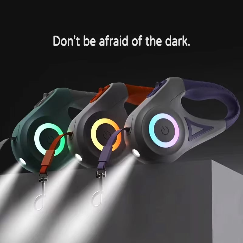 LED Retractable Dog Leash with Illumination for Small to Large Pets - Available in 3M and 5M Options with Included Harness and Collar Accessories
