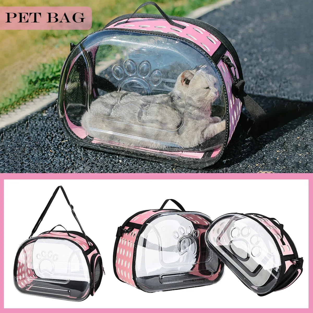 Premium Pet Shoulder Carrier for Cats and Dogs - Breathable Travel Handbag with Transparent Capsule Design and Convenient Shoulder Strap