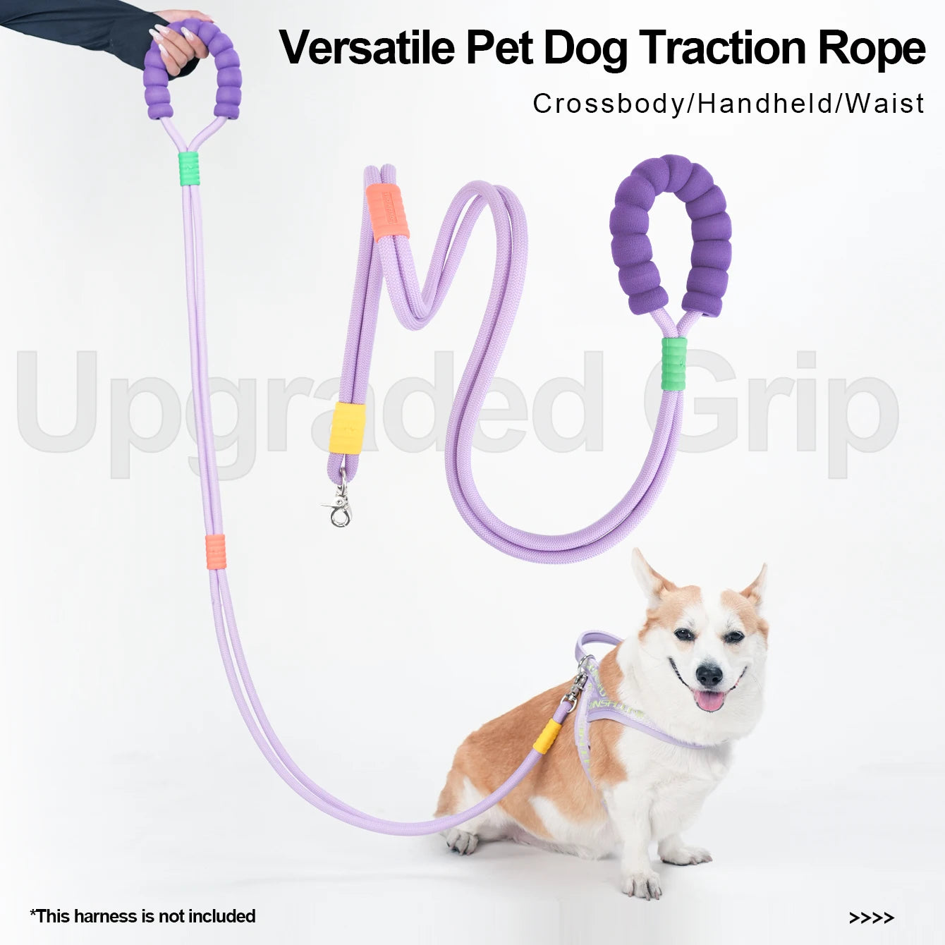 59-Inch Versatile Pet Dog Crossbody Leash with Durable Nylon Rope and Ergonomic PVC Foam Handle