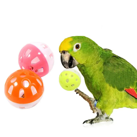 10-Piece Vibrantly Colored Hollow Rolling Bell Ball Toy Set for Parrots and Birds - Chewing and Play Essentials for Parakeets and Cockatiels
