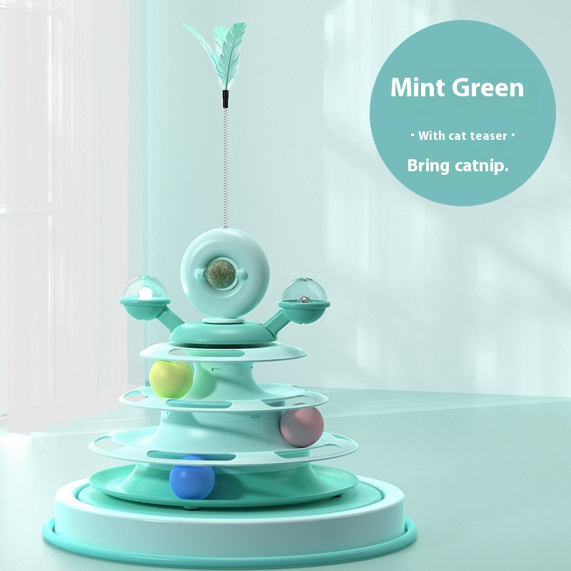 4-Tier Interactive Cat Toy Tower with Rolling Balls - Smart Training Puzzle for Pets