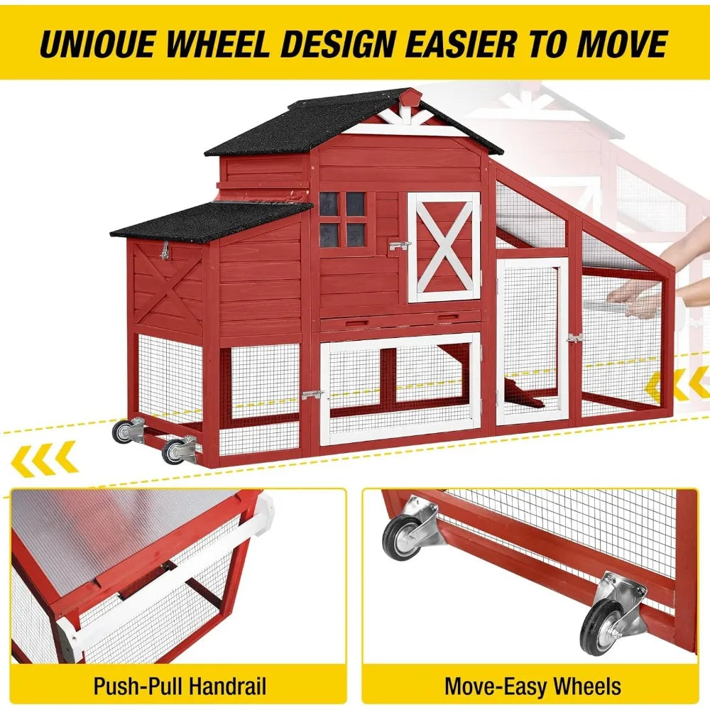 Expandable Wooden Chicken Coop with Spacious Nesting Box and Leakproof Pull-Out Tray