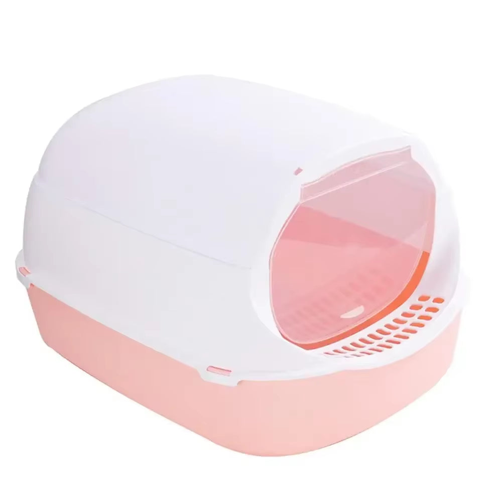 Semi-Enclosed Splashproof Cat Litter Box with Cleaning Basin - Kitty Toilet Supplies