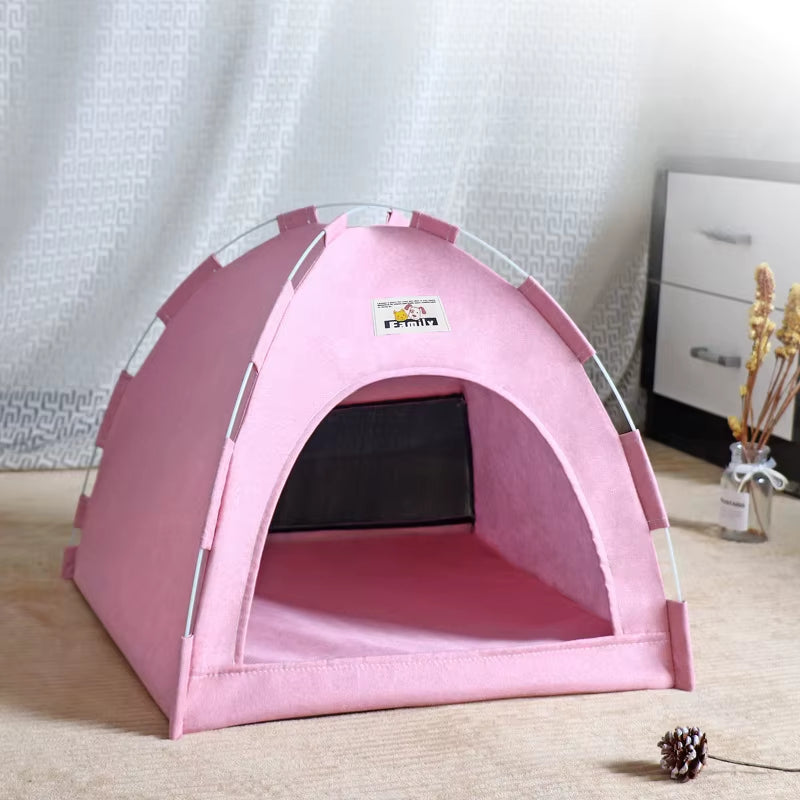 Portable Foldable Pet Tent - All-Season Universal Shelter for Cats and Dogs with Breathable Summer Cooling Mat for Outdoor Use