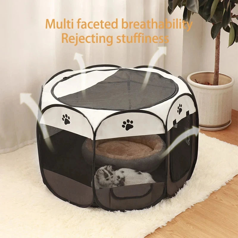Durable Foldable Pet Tent and Octagonal Cat House - Portable Outdoor Dog Kennel and Fencing Solution