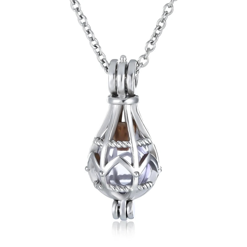 Hollow Teardrop Keepsake Urn Necklace for Ashes - Openwork Cremation Memorial Pendant