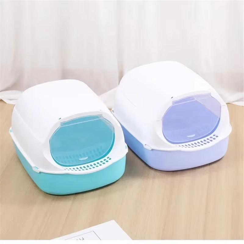 Semi-Enclosed Splashproof Cat Litter Box with Cleaning Basin - Kitty Toilet Supplies