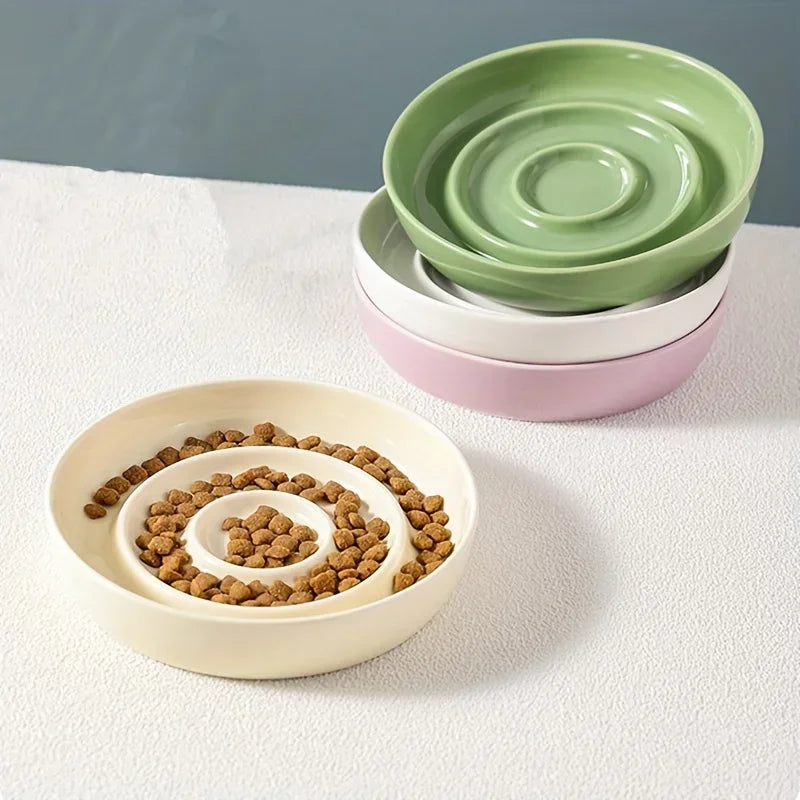 Ceramic Slow Feed Bowl for Cats and Small Dogs - Anti-Choking Pet Accessory
