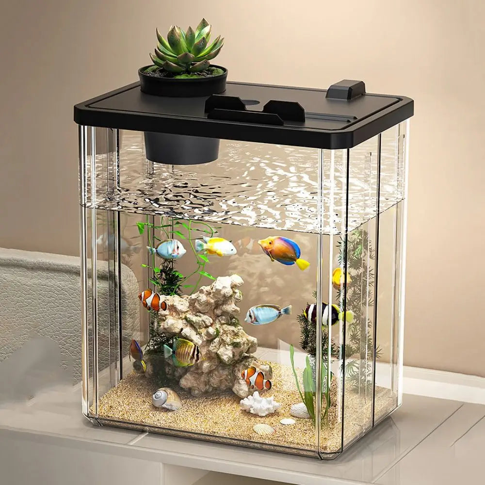 Removable Transparent Betta Fish Viewing Box with Cover - Versatile Tabletop Aquarium and Hydroponic Planter for Goldfish