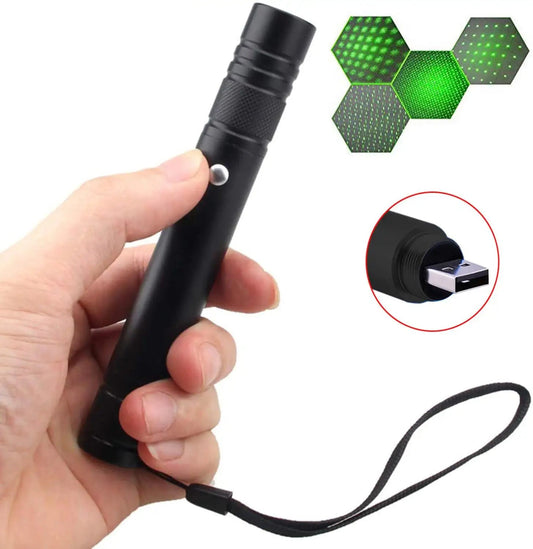 2-in-1 Portable Cat Laser Pointer and LED Training Torch - Green Flashlight Toy