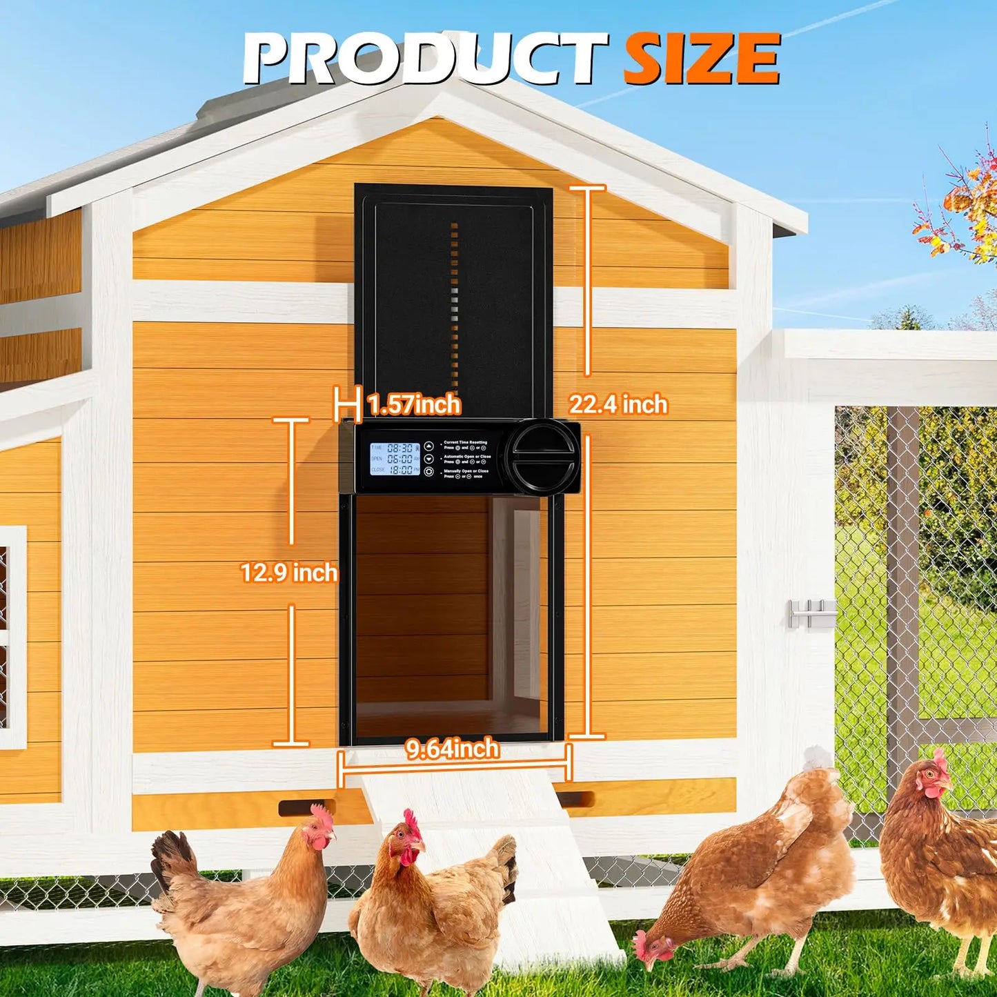 Automatic Battery-Powered Chicken and Duck Coop Door with Timer, Manual Control, and LED Display