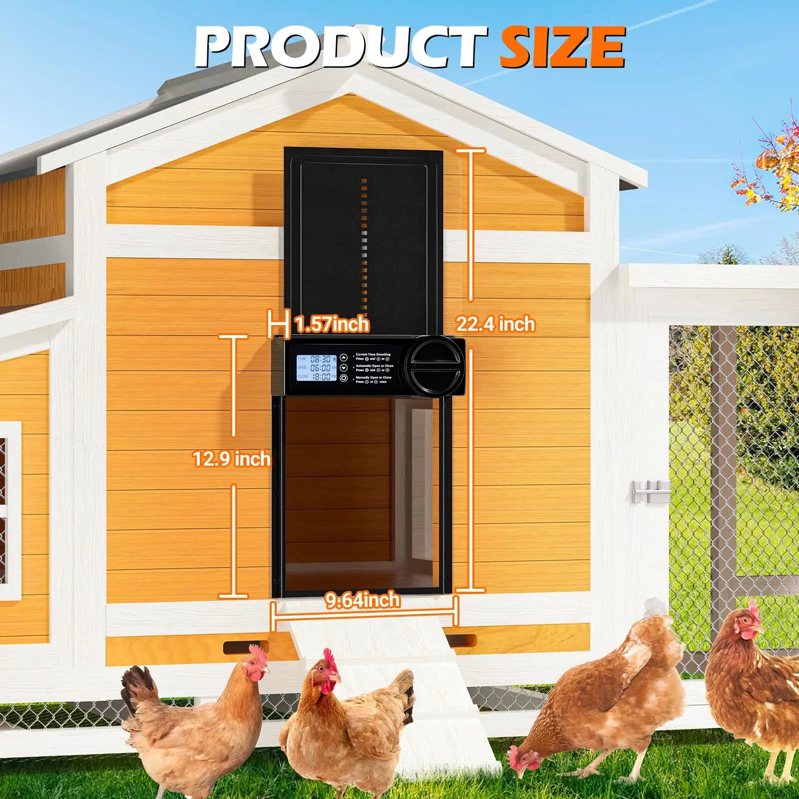 Automatic Battery-Powered Chicken and Duck Coop Door with Timer, Manual Control, and LED Display