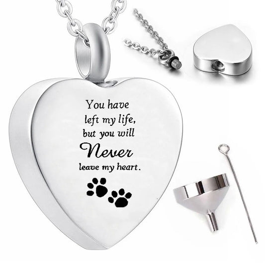 Silver Heart Cremation Jewelry Pendant Necklace for Pet Ashes - Memorial Keepsake with Funnel Filling Tool