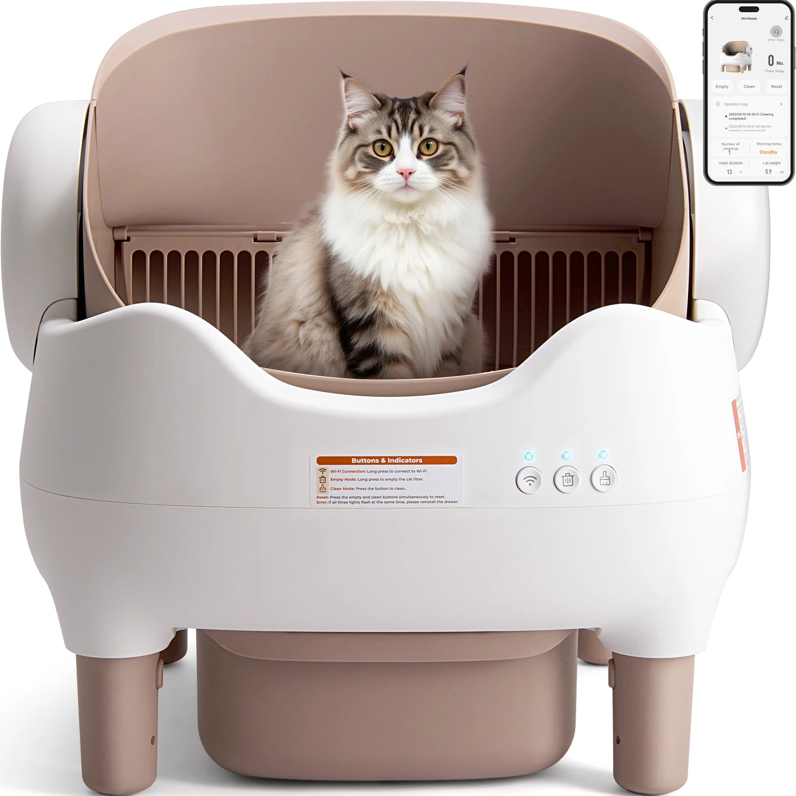 Smart Automatic Self-Cleaning Litter Box with App Control, Spacious Odor-Free Waste Bin, Open-Top Design for Multi-Cat Households