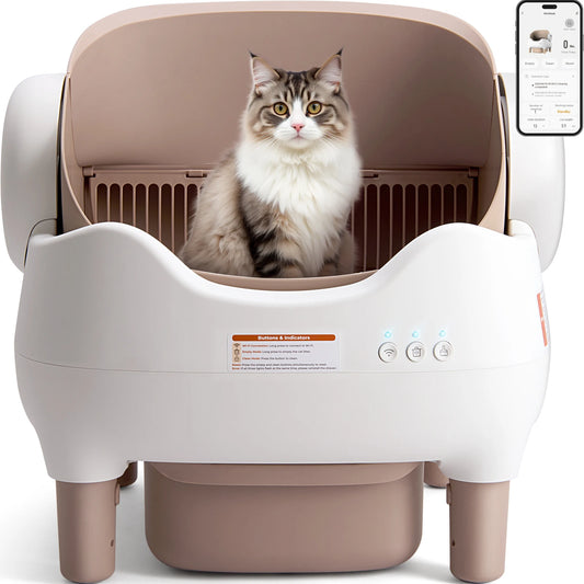 Smart Automatic Self-Cleaning Litter Box with App Control, Spacious Odor-Free Waste Bin, Open-Top Design for Multi-Cat Households
