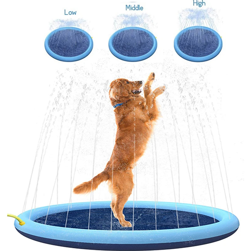 170cm Inflatable Outdoor Pet Swimming Pool and Splash Pad - Cooling Water Mat for Dogs and Children