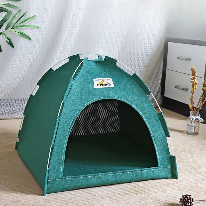 Portable Foldable Pet Tent - All-Season Universal Shelter for Cats and Dogs with Breathable Summer Cooling Mat for Outdoor Use
