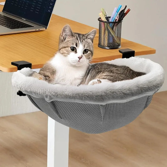 Large Cat Desk Bed - 19.5" x 15" Sunken Hammock with Dual Clamps and Steel Frame Support