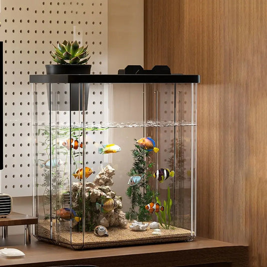 Removable Transparent Betta Fish Viewing Box with Cover - Versatile Tabletop Aquarium and Hydroponic Planter for Goldfish