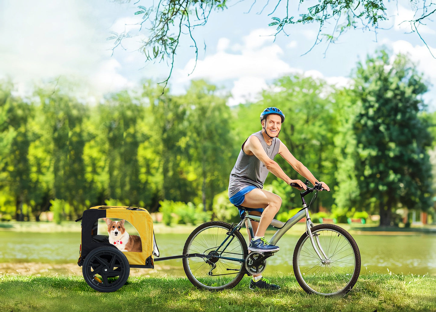Outdoor Heavy Duty Foldable Practical Pet Stroller  With Bicycle Tow