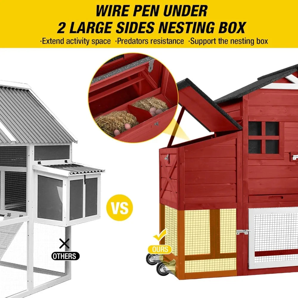Expandable Wooden Chicken Coop with Spacious Nesting Box and Leakproof Pull-Out Tray