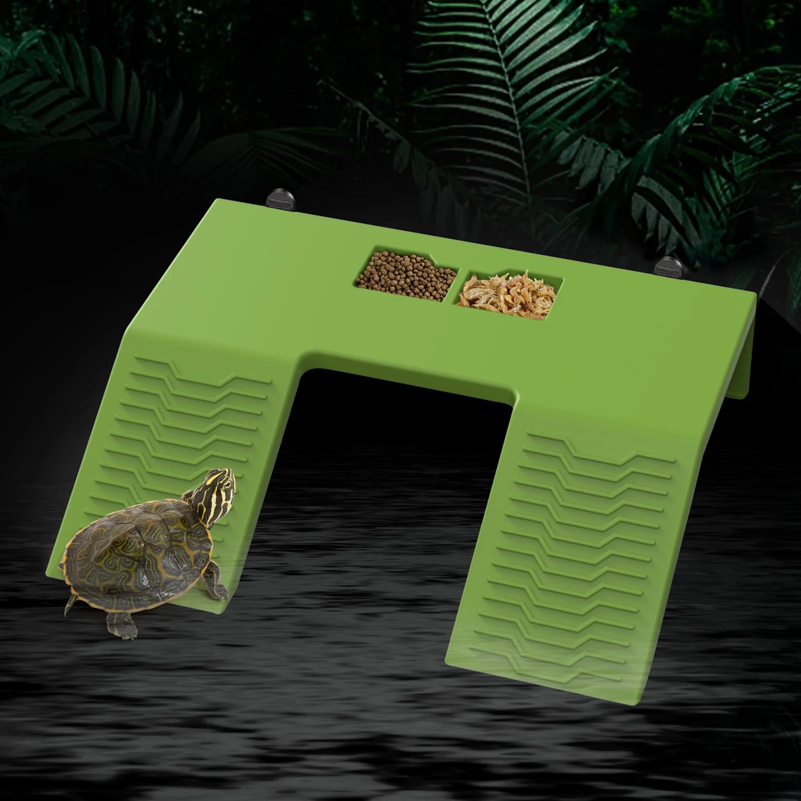 Turtle Basking Platform with Suction Cups - Plastic Terrarium Bowl for Aquatic Reptiles and Amphibians