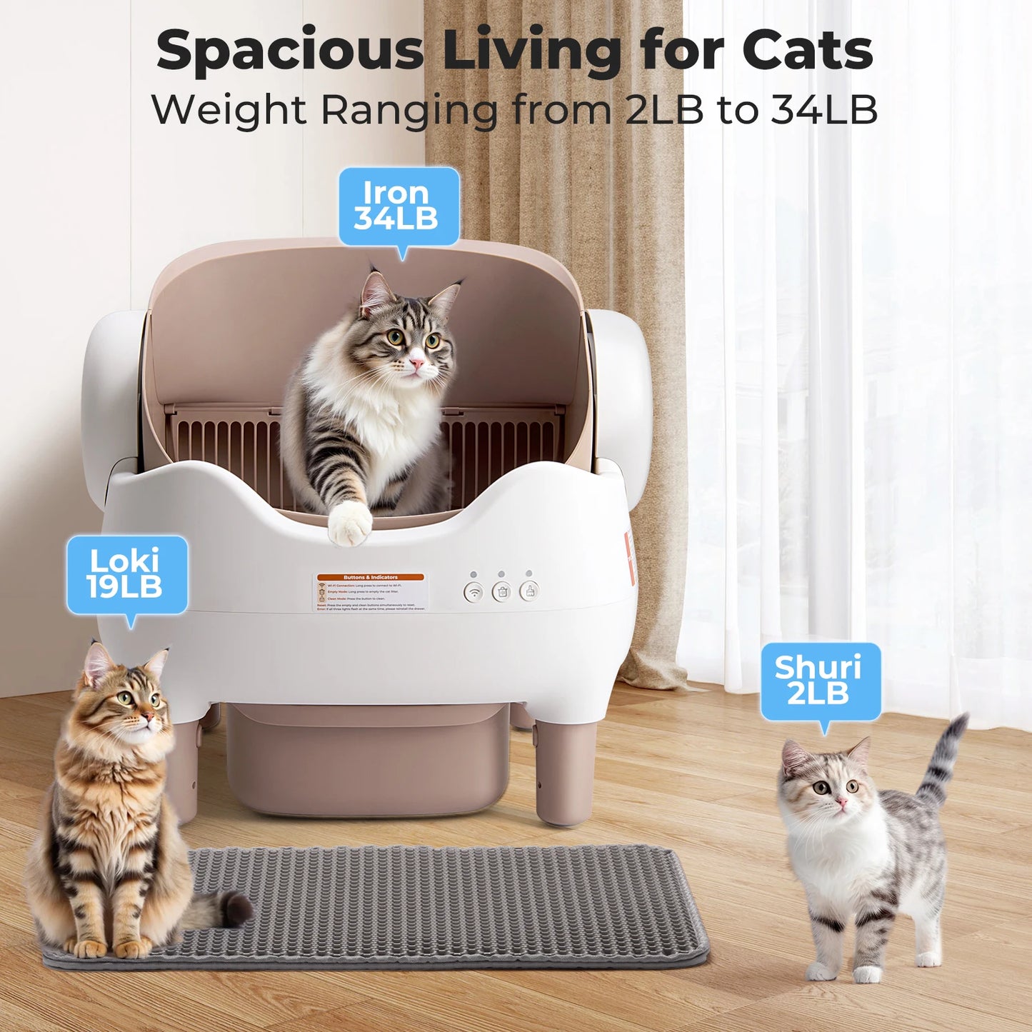 Smart Automatic Self-Cleaning Litter Box with App Control, Spacious Odor-Free Waste Bin, Open-Top Design for Multi-Cat Households