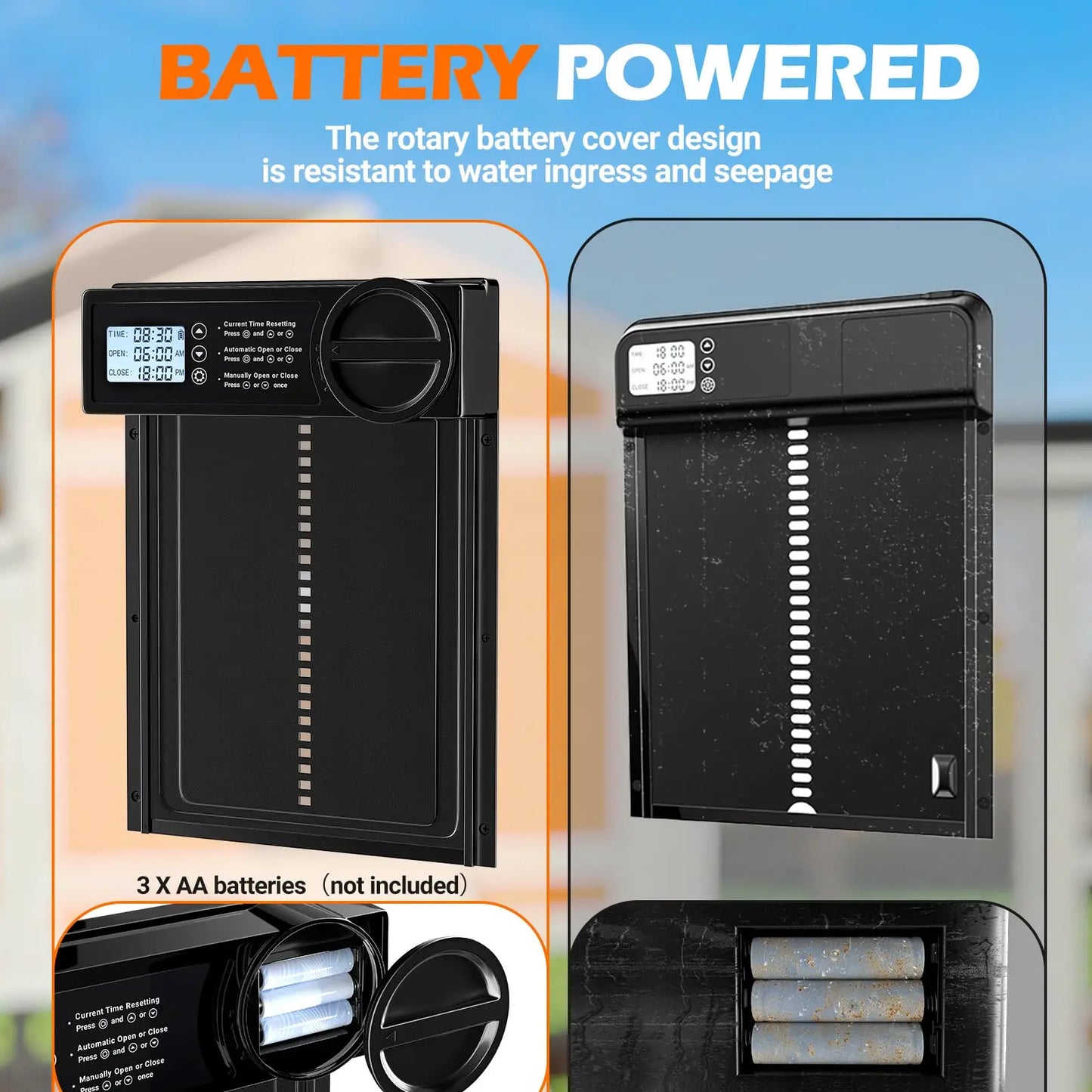 Automatic Battery-Powered Chicken and Duck Coop Door with Timer, Manual Control, and LED Display