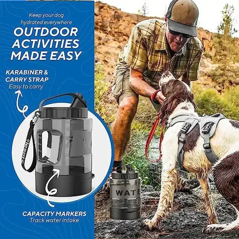 2.2L High-Capacity Dog Water Bottle with Built-In Drinking Bowl - Portable Travel Feeder for Outdoor Activities