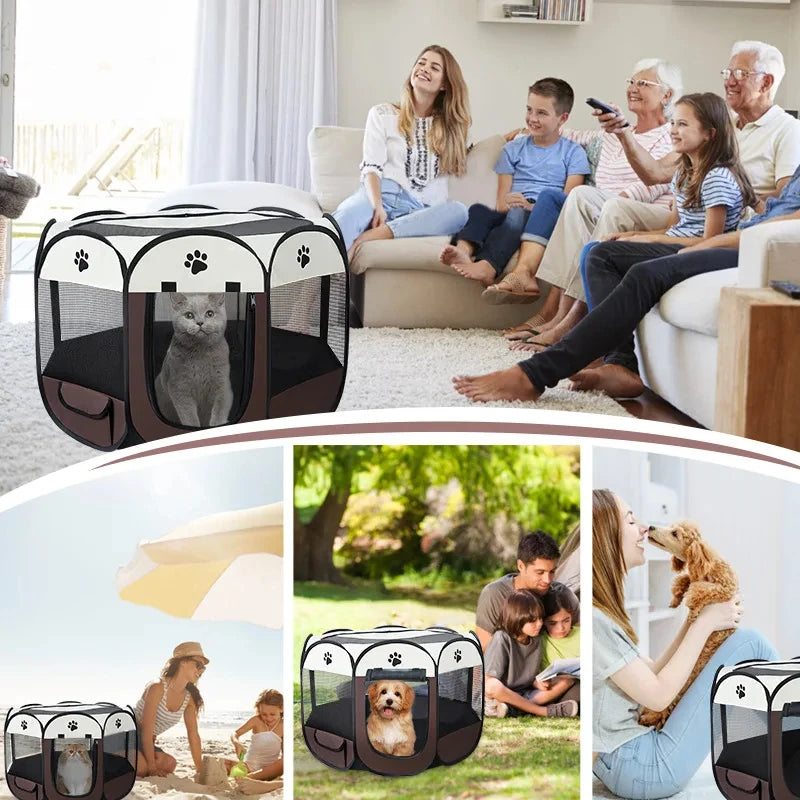 Durable Foldable Pet Tent and Octagonal Cat House - Portable Outdoor Dog Kennel and Fencing Solution
