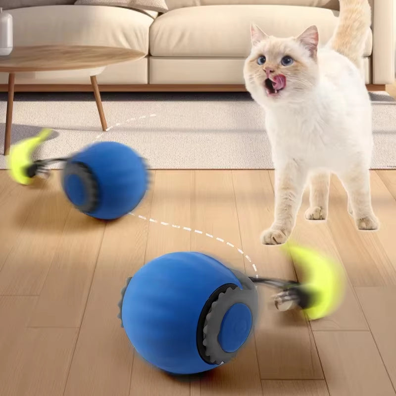 Interactive Automatic Rolling Ball Toy with Faux Tail for Cats and Dogs - Rechargeable Smart Pet Training Device Imitating Mouse Movement
