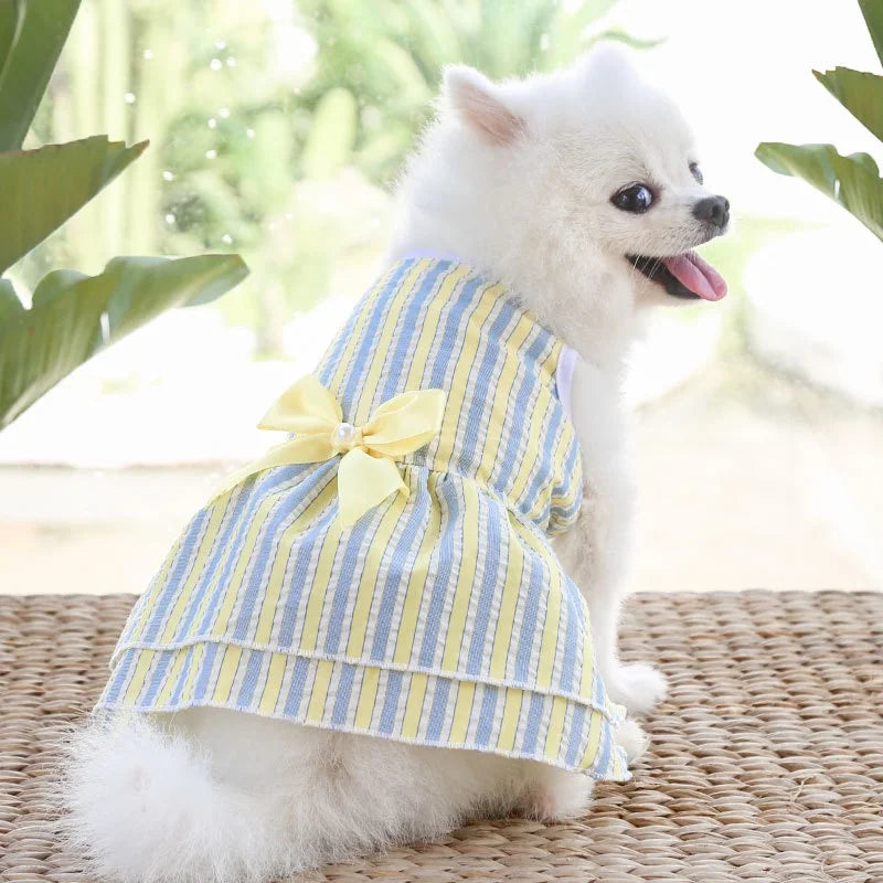 Vertical Striped Butterfly Skirt for Pets - Summer Princess Dress for Dogs and Cats, Ideal for Weddings and Special Occasions