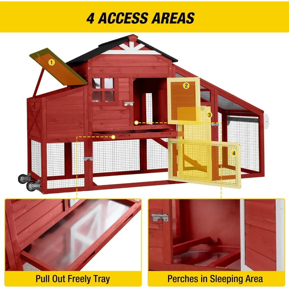Expandable Wooden Chicken Coop with Spacious Nesting Box and Leakproof Pull-Out Tray