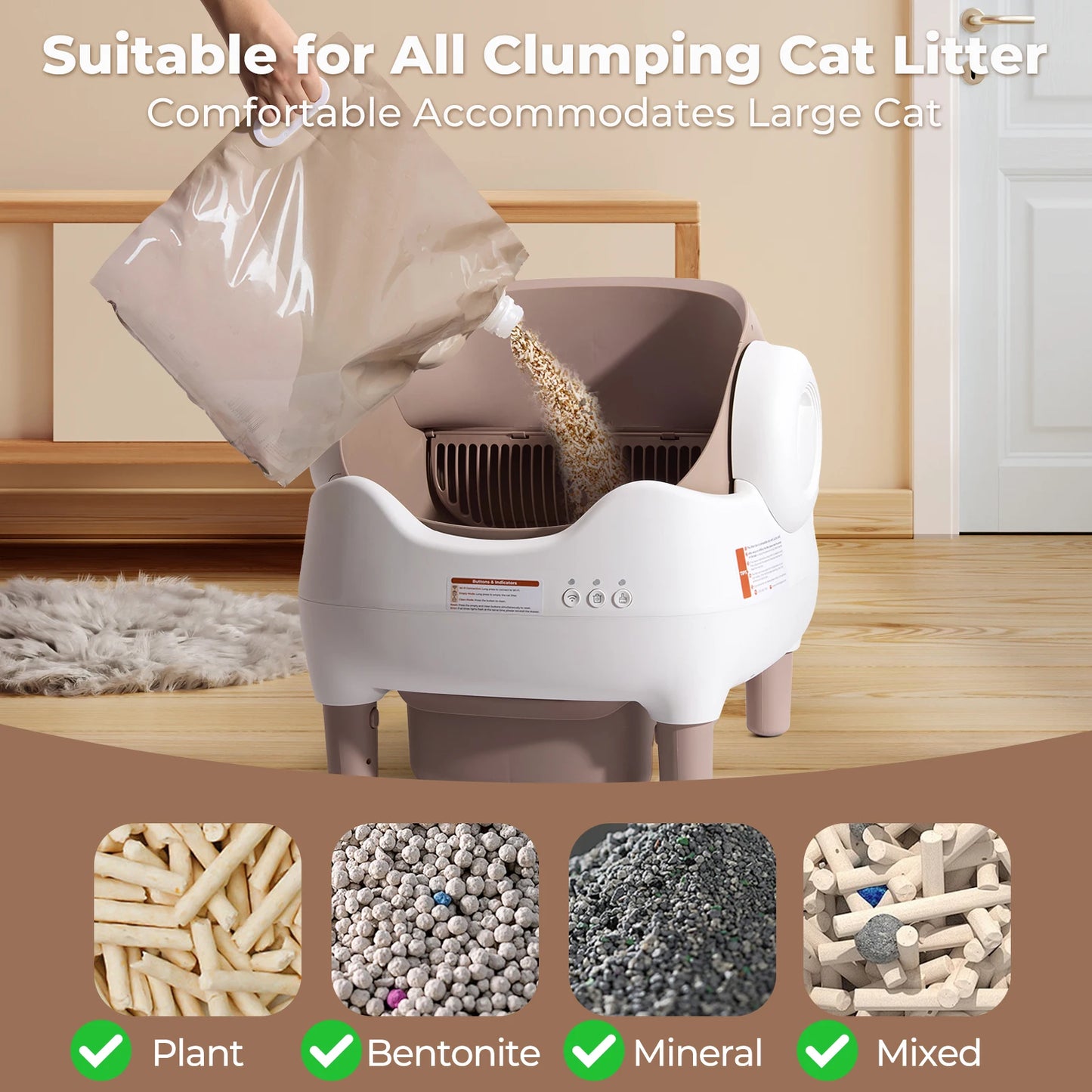 Smart Automatic Self-Cleaning Litter Box with App Control, Spacious Odor-Free Waste Bin, Open-Top Design for Multi-Cat Households