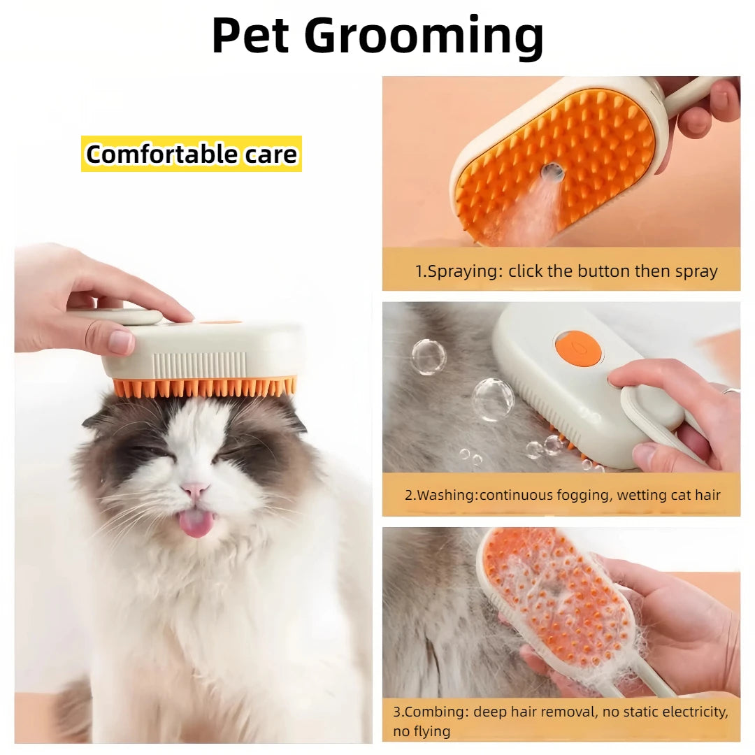 3-in-1 Electric Pet Grooming Brush with Steam Spray and Massage Function for Cats and Dogs