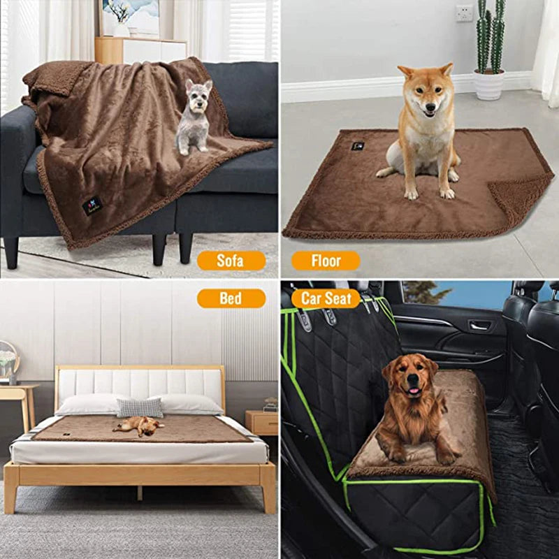 Reversible Waterproof Pet Blanket - Liquid-Resistant Dog Cover for Sofa, Bed, and Couch with Sherpa Fleece Protection