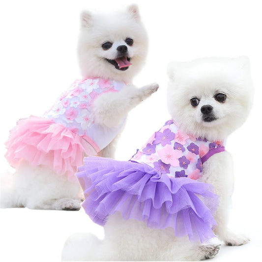 Floral Pullover Dress for Small Breeds - Breathable Woven Polyester Pet Apparel for Dogs and Cats, Ideal for Toy and Miniature Breeds