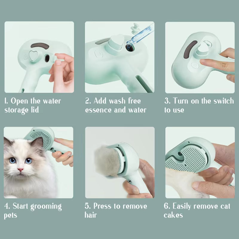 Pet Steam Massage Brush with Safe Round Head and Soft Teeth for Effective Hair Removal in Dogs and Cats