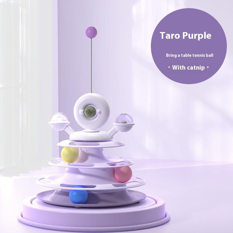 4-Tier Interactive Cat Toy Tower with Rolling Balls - Smart Training Puzzle for Pets